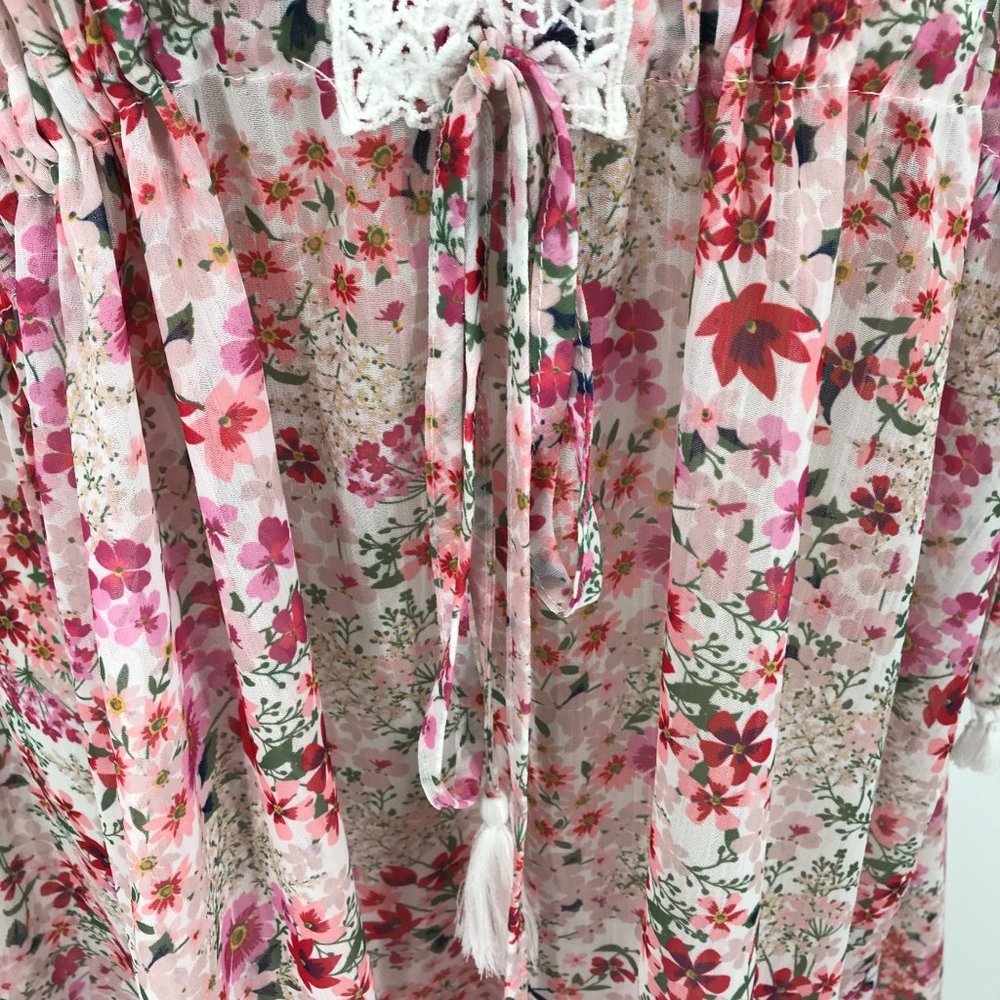 Charlie Paige Womens Cream Floral  Lace V Neck 3/4 Kimono Sleeve Swim Cover OS - Picture 5 of 9